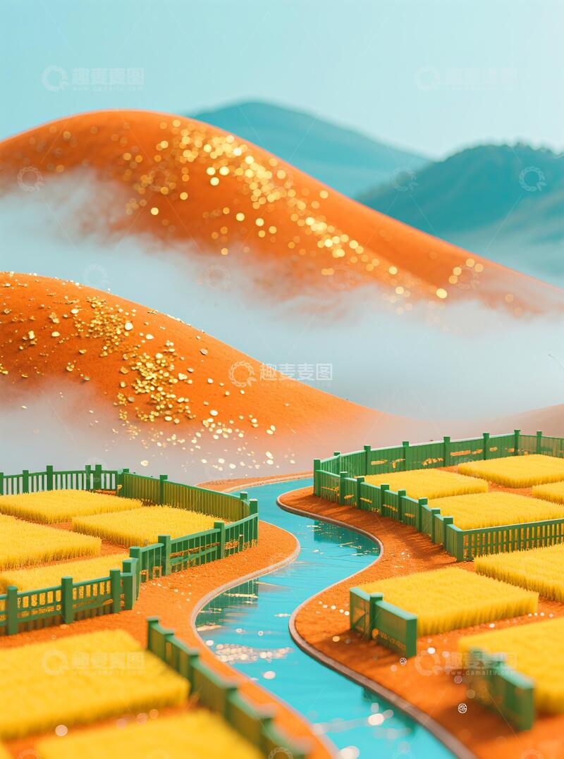 高清大图下载【趣麦麦图】客厅挂画三联画山脉草地