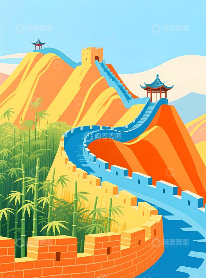 高清大图下载【趣麦麦图】客厅挂画抽象画长城