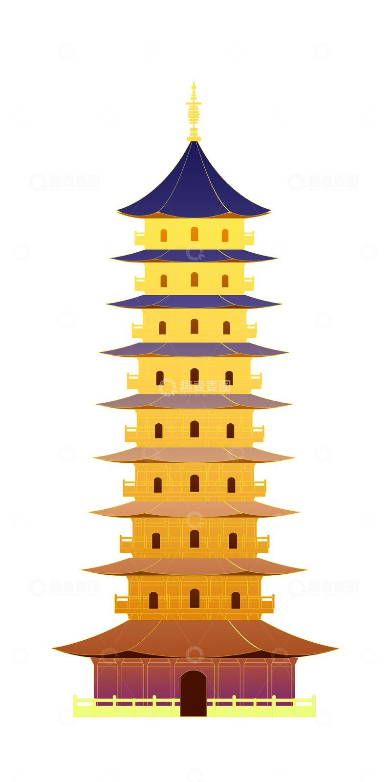 源文件下载【趣麦麦图】文昌塔高塔宝塔佛塔楼阁建筑线稿建筑物