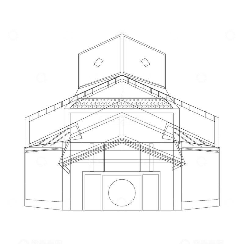 源文件下载【趣麦麦图】博物馆歌剧院会馆建筑线稿地标建筑物