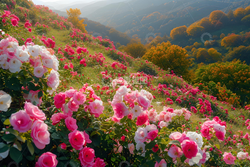 高清大图下载【趣麦麦图】山坡上红白相间的花 (2)