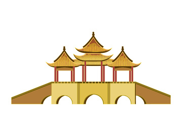 廊桥拱桥凉亭亭子建筑线稿地标建筑物