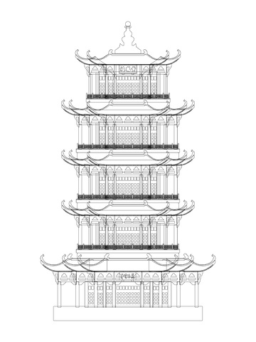武汉黄鹤楼建筑线稿地标景点建筑物景观