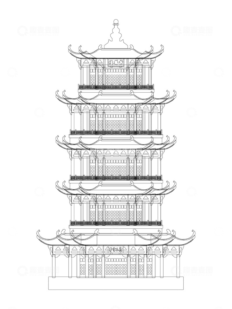 源文件下载【趣麦麦图】武汉黄鹤楼建筑线稿地标景点建筑物景观