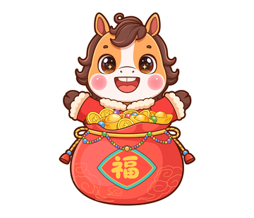 马年抱福袋卡通插画