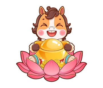 马年手拿元宝卡通插画