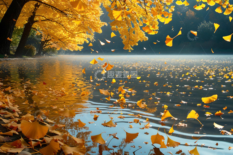 高清大图下载【趣麦麦图】湖边金黄的银杏 (6)