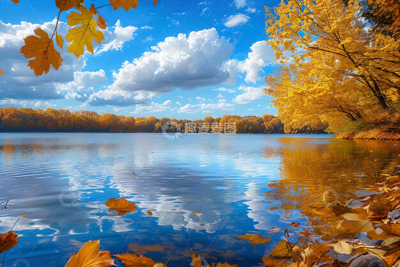 秋天澄澈的湖水和落叶 (3)