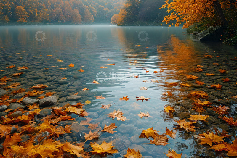 高清大图下载【趣麦麦图】湖面上的落叶 (1)
