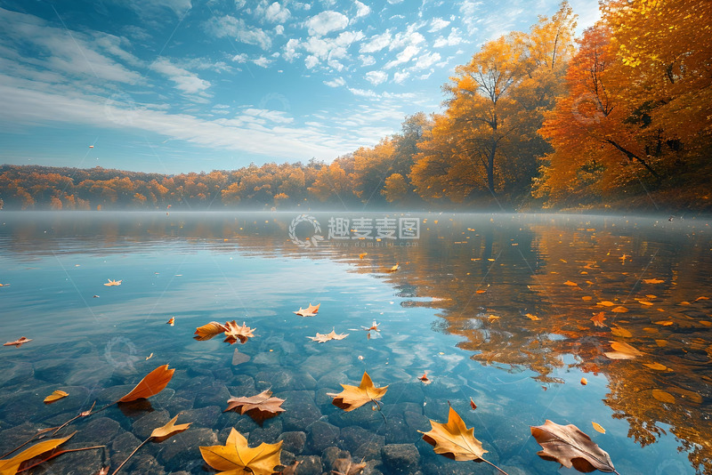 高清大图下载【趣麦麦图】湖面上的落叶 (2)