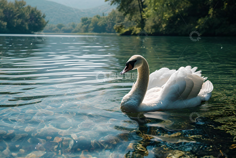 高清大图下载【趣麦麦图】湖面上游泳的天鹅 (1)