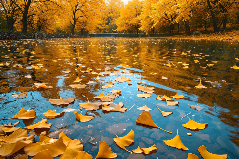 高清大图下载【趣麦麦图】湖边金黄的银杏 (5)