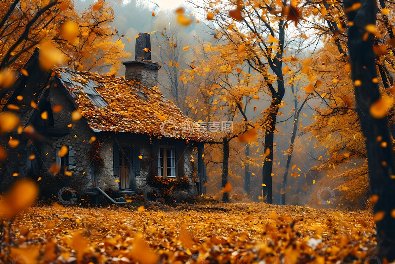 高清大图下载【趣麦麦图】落叶中的建筑 (4)