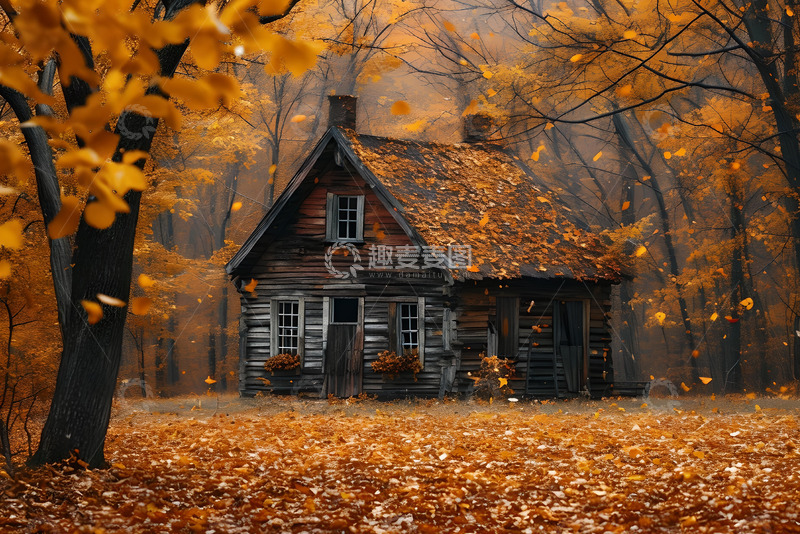 高清大图下载【趣麦麦图】落叶中的建筑 (3)