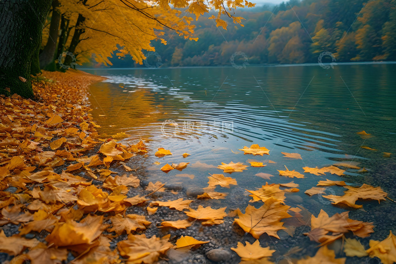 高清大图下载【趣麦麦图】秋日湖边的落叶 (1)