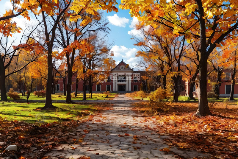 高清大图下载【趣麦麦图】落叶中的建筑 (7)