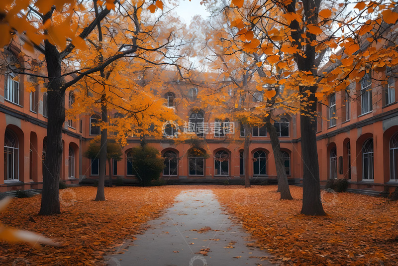 高清大图下载【趣麦麦图】落叶中的建筑 (6)