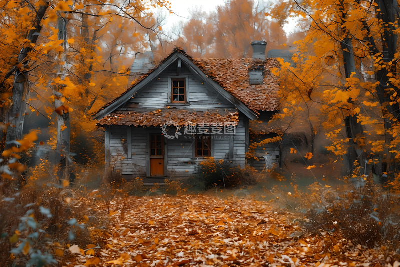 高清大图下载【趣麦麦图】落叶中的建筑 (1)