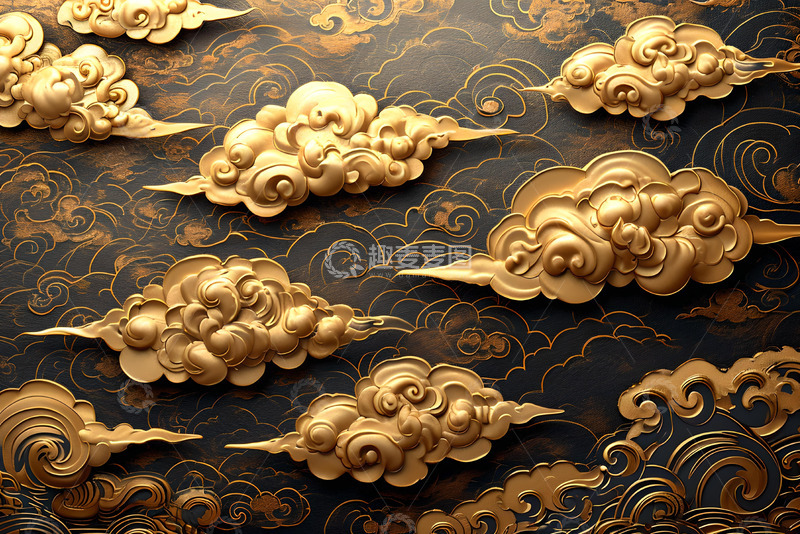 高清大图下载【趣麦麦图】金色祥云背景素材 (3)