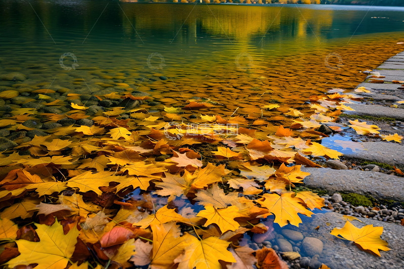 高清大图下载【趣麦麦图】秋日湖边的落叶 (4)