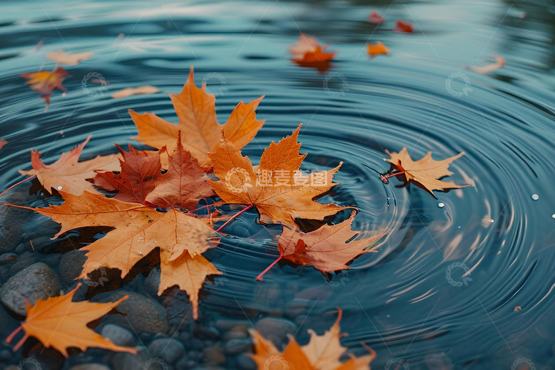 高清大图下载【趣麦麦图】飘落在水面上的落叶 (1)