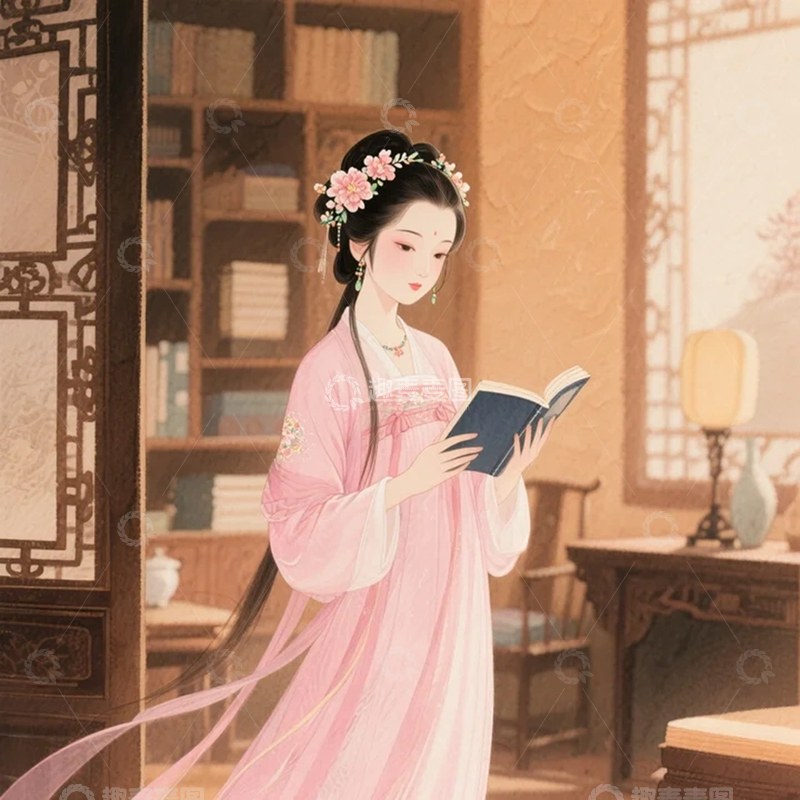 高清大图下载【趣麦麦图】红楼梦黛玉读书画像
