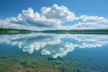 静谧的湖面和白云 (4)