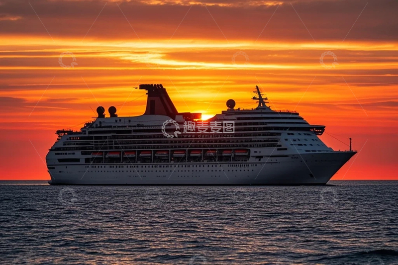 高清大图下载【趣麦麦图】夕阳下的轮船