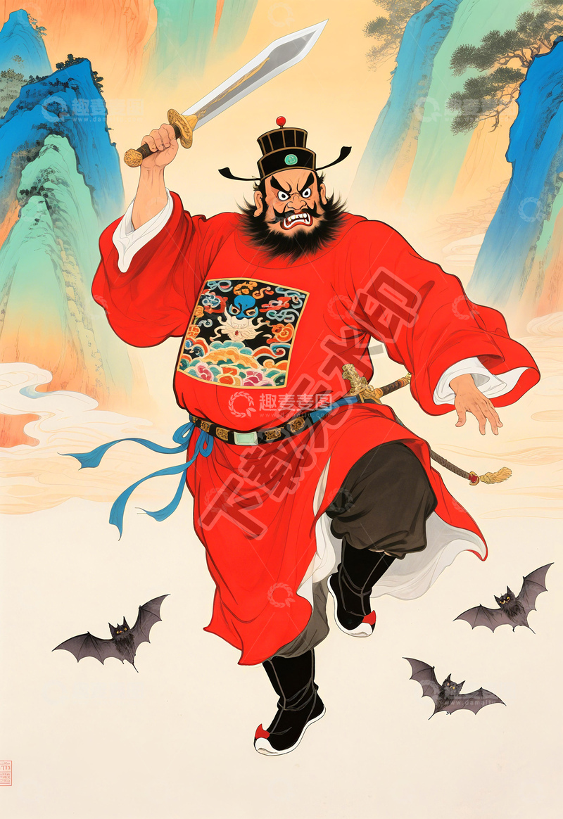 高清大图下载【趣麦麦图】威武霸气钟馗镇宅捉鬼辟邪