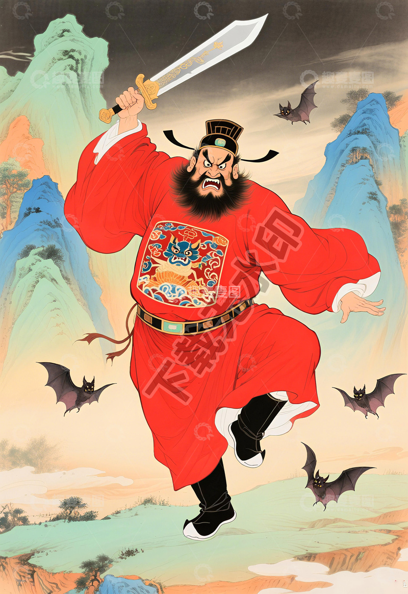 高清大图下载【趣麦麦图】钟馗挥剑镇宅捉鬼辟邪