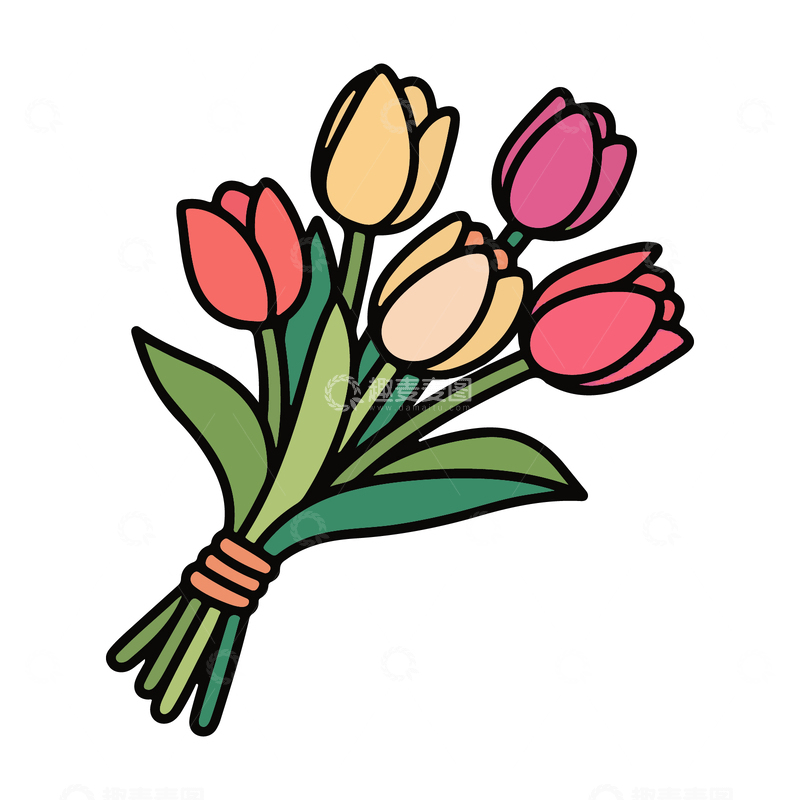 一束郁金香鲜花简笔画