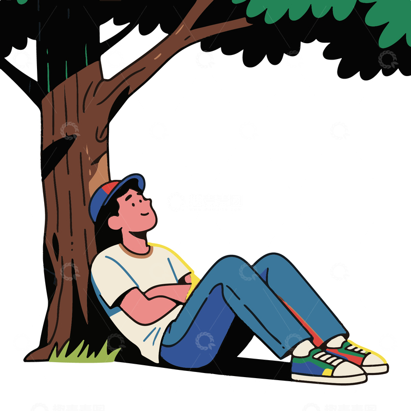 源文件下载【趣麦麦图】一个人靠在树下乘凉