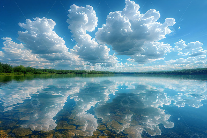 高清大图下载【趣麦麦图】静谧的湖面和白云 (5)