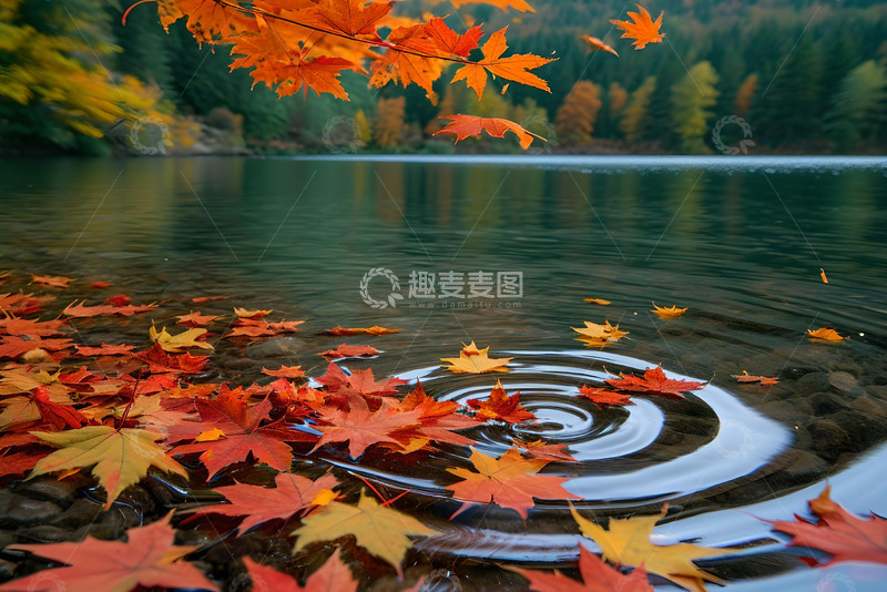 高清大图下载【趣麦麦图】飘落在水面上的落叶 (2)