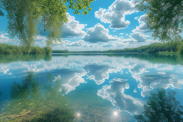 静谧的湖面和白云 (2)