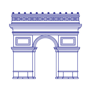 巴黎凯旋门纪念碑地标建筑物线描建筑线稿