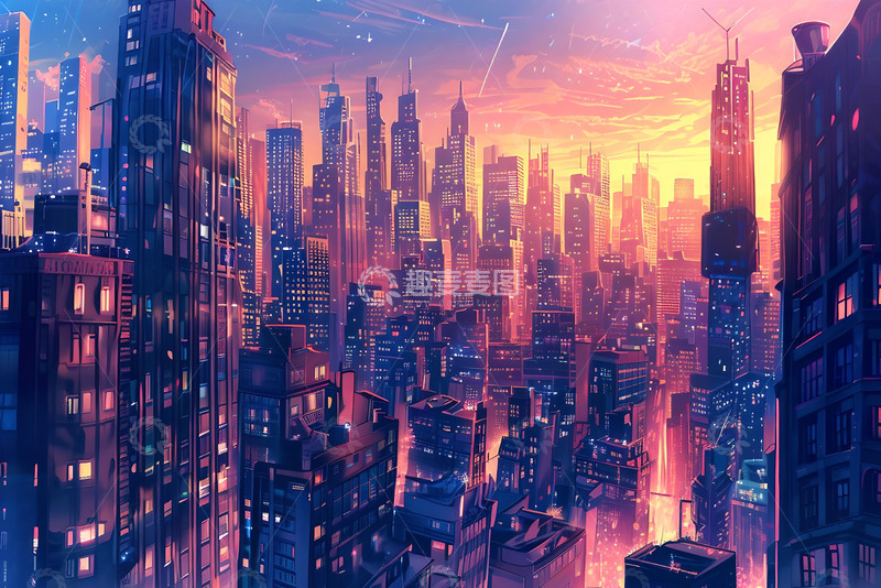 高清大图下载【趣麦麦图】城市夜景插画 (7)