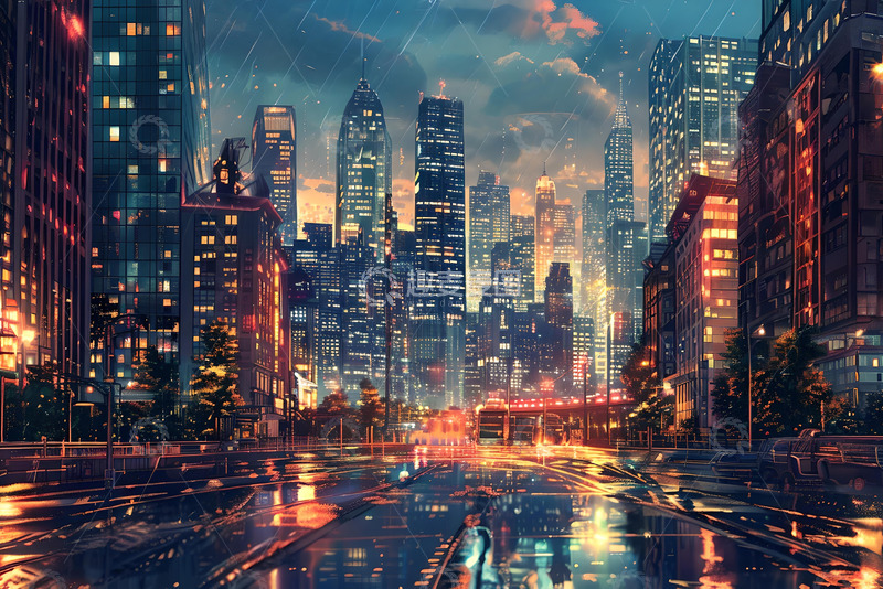 高清大图下载【趣麦麦图】城市夜景插画 (3)