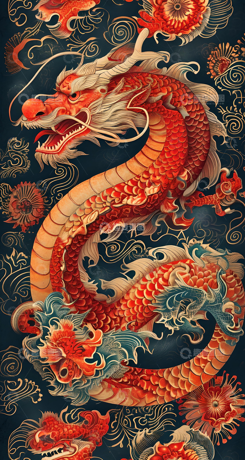 高清大图下载【趣麦麦图】传统圆形龙纹花纹喜庆图案 (2)