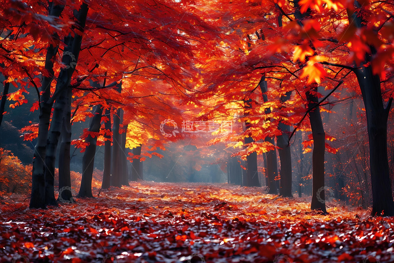 高清大图下载【趣麦麦图】秋日红叶森林 (1)