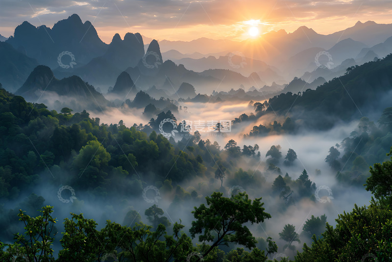 高清大图下载【趣麦麦图】清晨迷雾间的山林 (1)