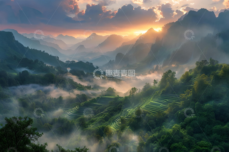 高清大图下载【趣麦麦图】清晨迷雾间的山林 (6)