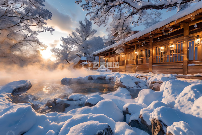 高清大图下载【趣麦麦图】雪中的温泉素材（1）