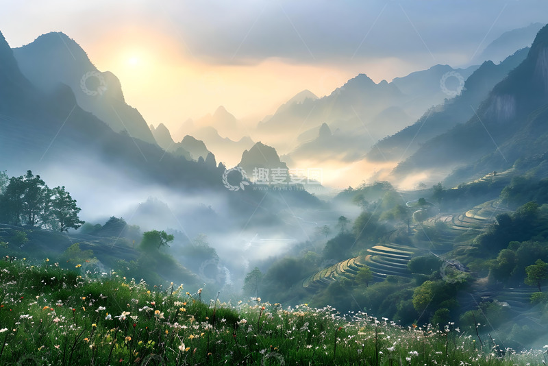 高清大图下载【趣麦麦图】清晨迷雾间的山林 (5)