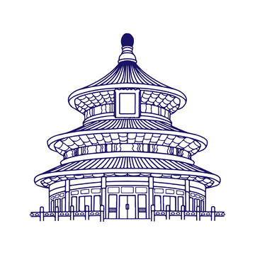 祈年殿天坛建筑线稿地标景点宫殿