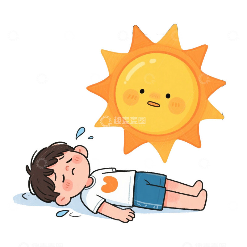 高清大图下载【趣麦麦图】夏天夏季高温中暑元素