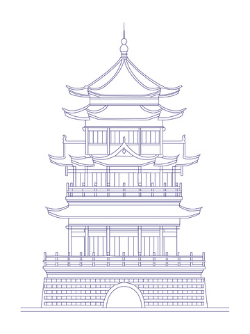 城楼高楼楼阁城门建筑线稿线描建筑物