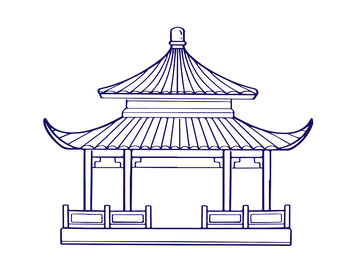 凉亭亭子石亭建筑线稿建筑物线描