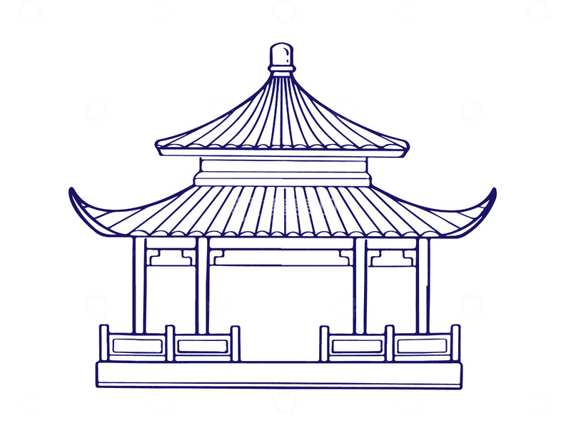 源文件下载【趣麦麦图】-凉亭亭子石亭建筑线稿建筑物线描