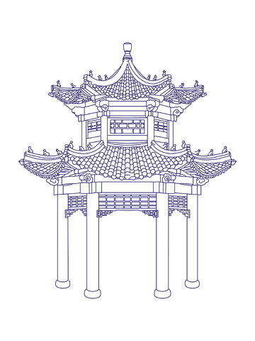 凉亭石亭亭子屋檐建筑线稿线描建筑物